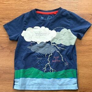 Mini Boden Blue Thunderstorm Graphic Kids T-Shirt Size 4-5